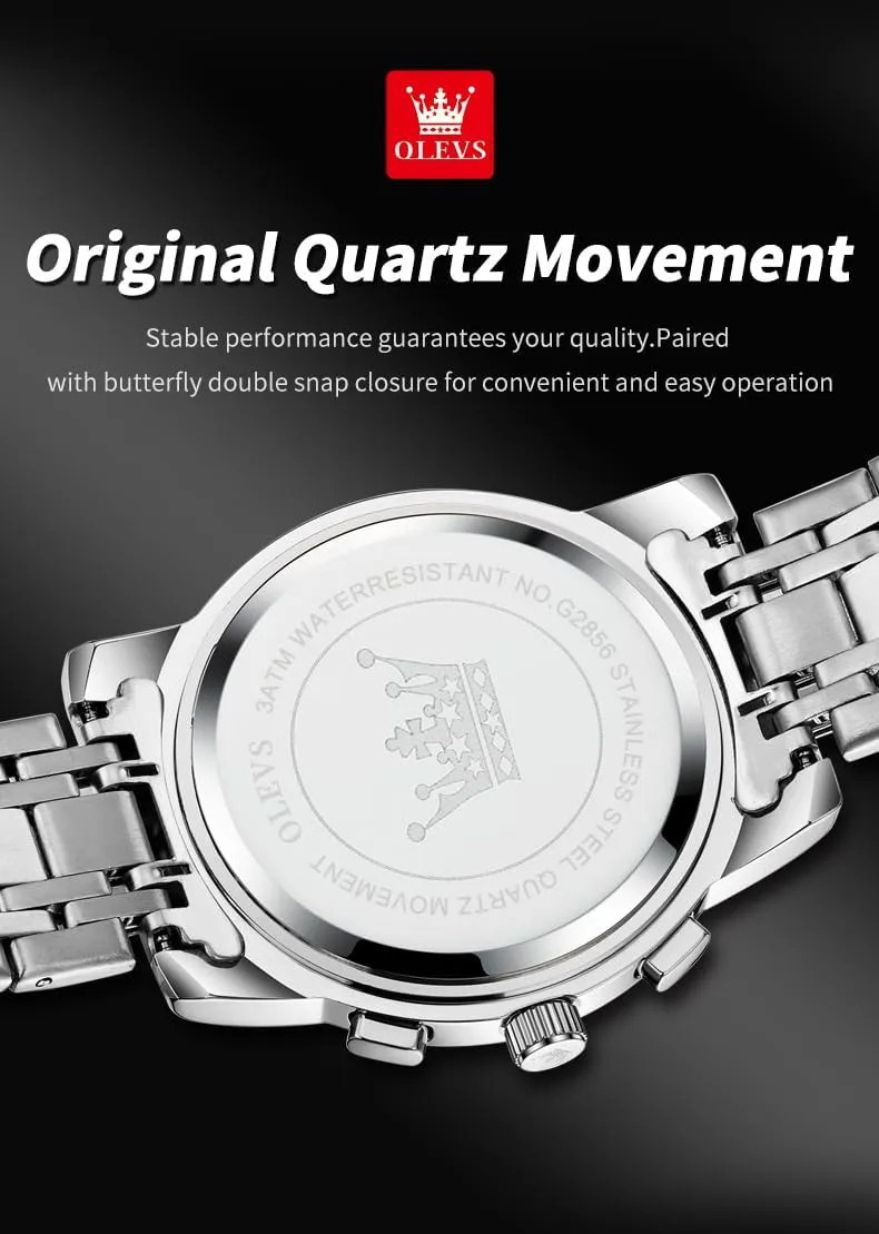 Analog Quartz Dress Watches for Men,Silver/Blue/Black/Gold Dial OLEVS Mens Watches northward fortunate gill pebble palace Luxury Business Stainless Steel Chronograph Moon Phase Waterproof Date 