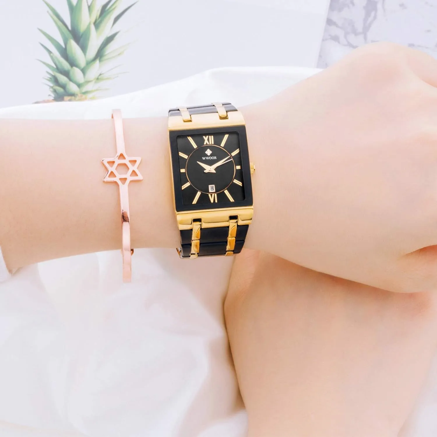 Analog Quartz Fashion Business Casual Wristwatch WWOOR Square Watches for Men Stainless Steel Mens Square Watch with Date rehabilitation client Original Waterproof 