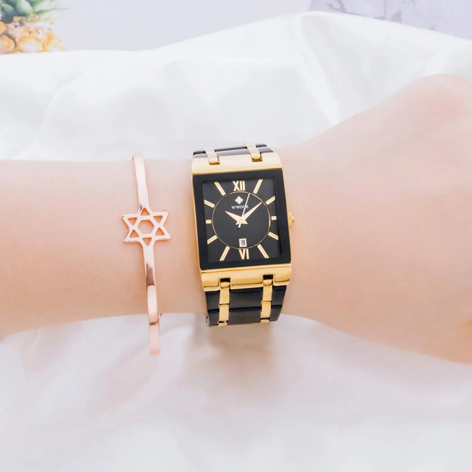Analog Quartz Fashion Business Casual Wristwatch WWOOR Square Watches for Men Stainless Steel Mens Square Watch with Date rehabilitation client Original Waterproof 