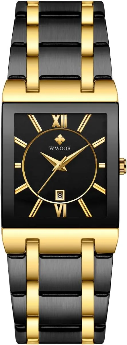 Analog Quartz Fashion Business Casual Wristwatch WWOOR Square Watches for Men Stainless Steel Mens Square Watch with Date rehabilitation client Original Waterproof 