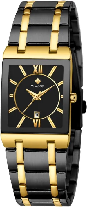 Analog Quartz Fashion Business Casual Wristwatch WWOOR Square Watches for Men Stainless Steel Mens Square Watch with Date rehabilitation client Original Waterproof 