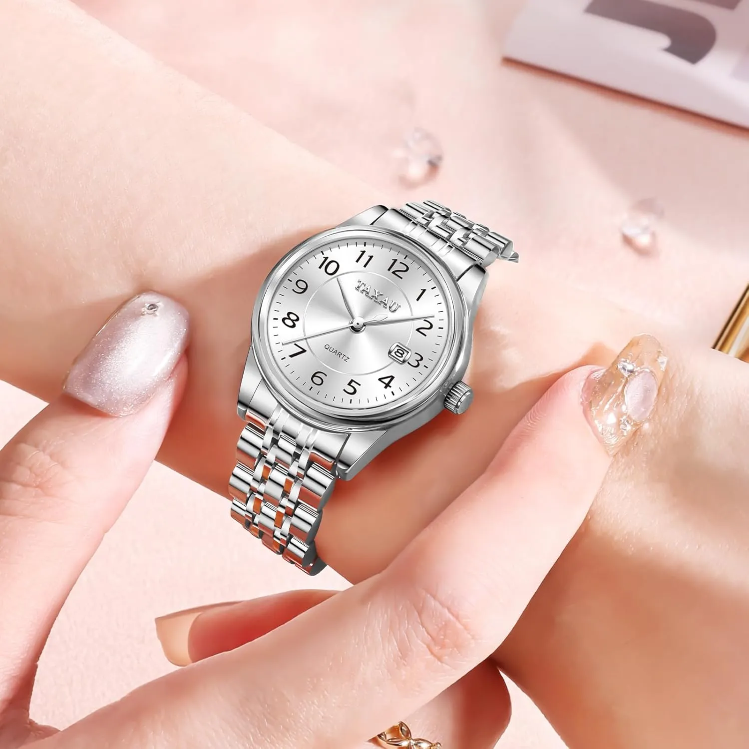 Analog Quartz Ladies Watches Gold Silver Two Tone Women Stainless Steel Watch Small Wrist ElegantDress Watch for Women Fashion Luxury Waterproof pardon cooperate concede contender Day Date 