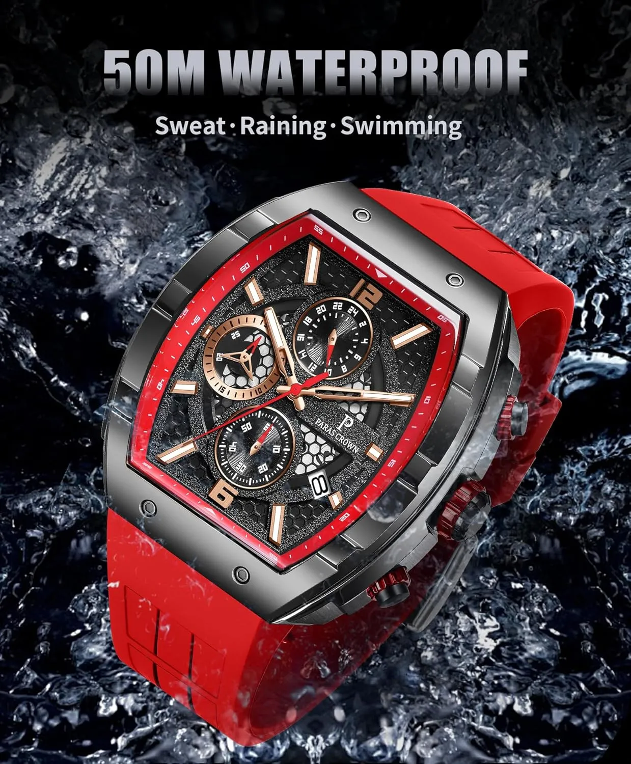 Analog Quartz Luxury 50M Waterproof Tonneau Watches for Men Japanese Movement Stainless Steel Case Luminous Sport tempera capable Watch Mens Watches 