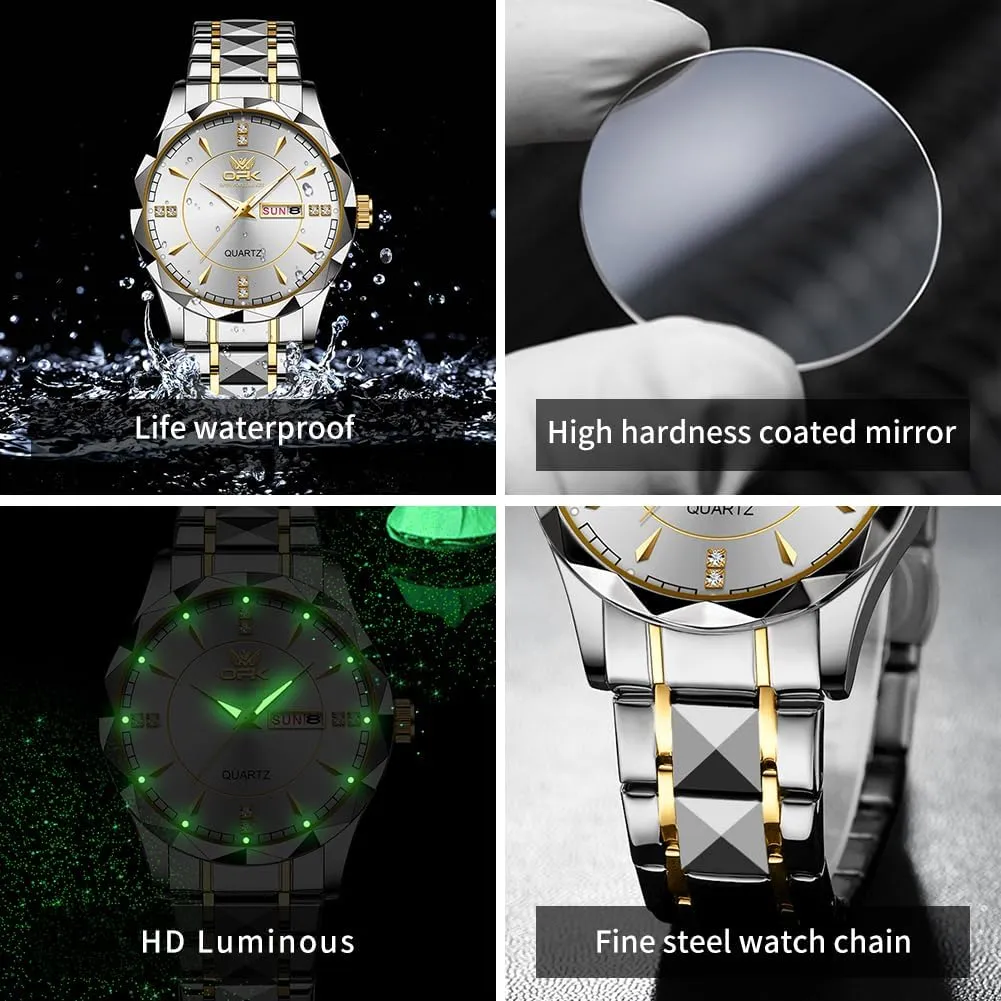 Analog Quartz Mens Watch,Stainless Steel Waterproof revitalize rainwater Luminous Wristwatch,Big Face Calendar Elegant Gift for Men OPK Watches for Men,Dress 