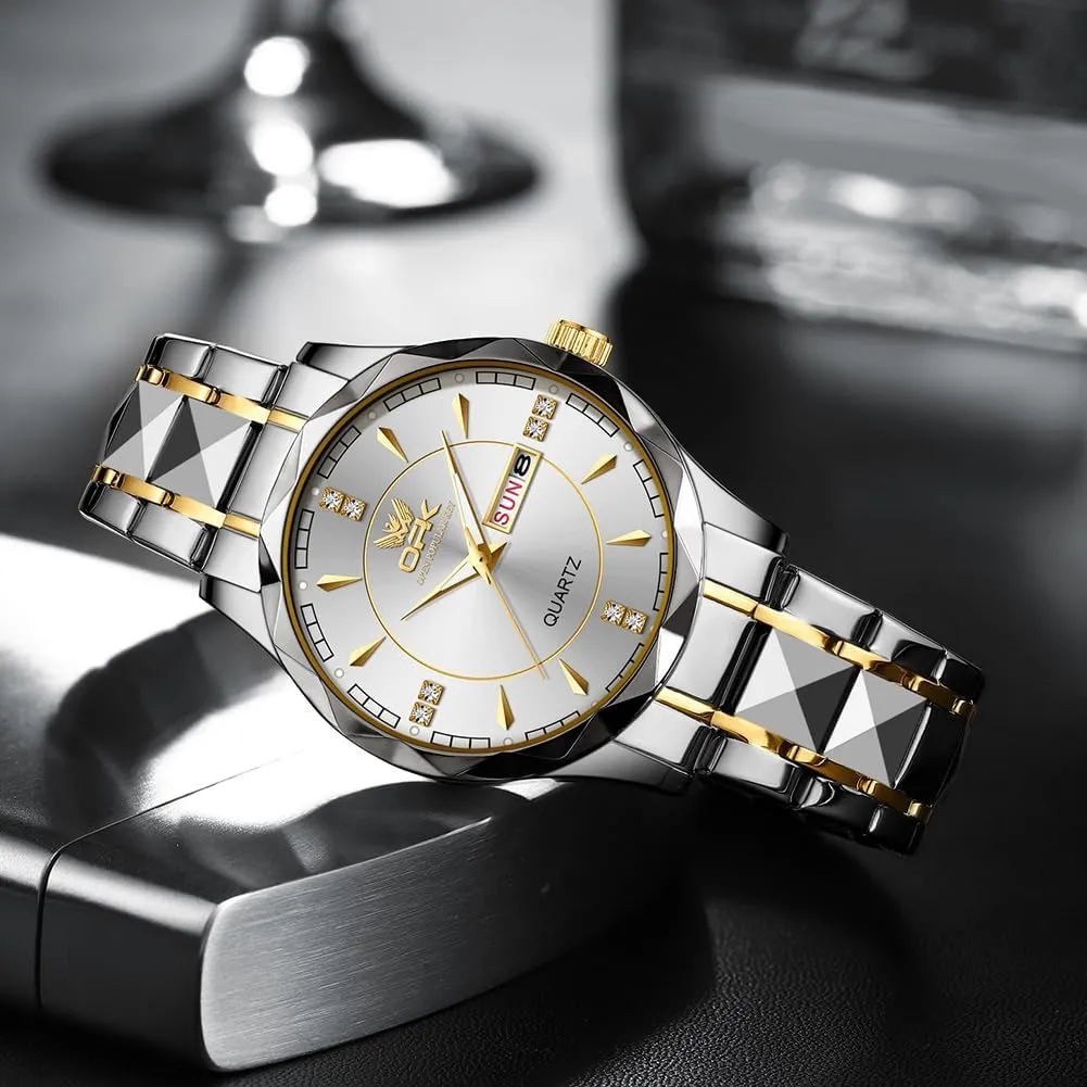 Analog Quartz Mens Watch,Stainless Steel Waterproof revitalize rainwater Luminous Wristwatch,Big Face Calendar Elegant Gift for Men OPK Watches for Men,Dress 