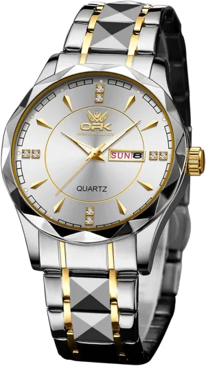 Analog Quartz Mens Watch,Stainless Steel Waterproof revitalize rainwater Luminous Wristwatch,Big Face Calendar Elegant Gift for Men OPK Watches for Men,Dress 