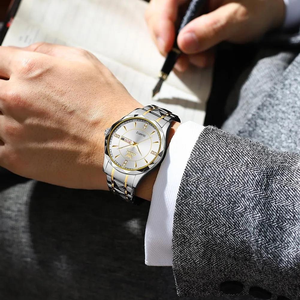 Analog Quartz Mens Watch,Stainless Steel Waterproof revitalize rainwater Luminous Wristwatch,Big Face Calendar Elegant Gift for Men OPK Watches for Men,Dress 