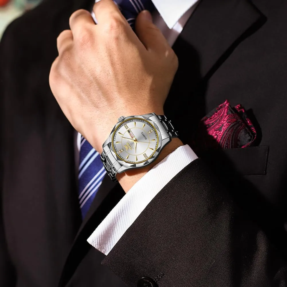 Analog Quartz Mens Watch,Stainless Steel Waterproof revitalize rainwater Luminous Wristwatch,Big Face Calendar Elegant Gift for Men OPK Watches for Men,Dress 