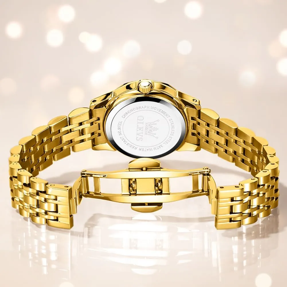 Analog Quartz Stainless burial Steel Waterproof Luminous Day Date Two Tone Easy to Read Wristwatch OLEVS Womens Watch Classic Dress Number Female Watches for Ladies 