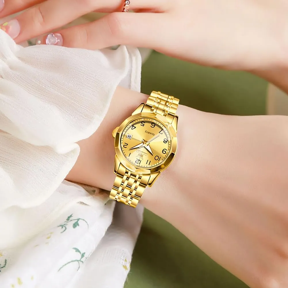 Analog Quartz Stainless burial Steel Waterproof Luminous Day Date Two Tone Easy to Read Wristwatch OLEVS Womens Watch Classic Dress Number Female Watches for Ladies 