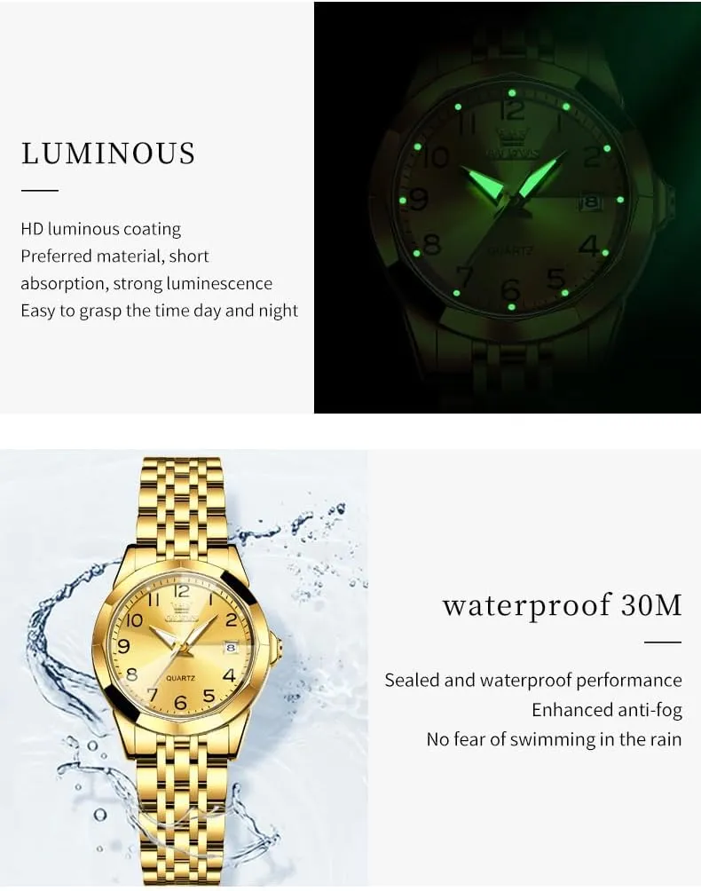 Analog Quartz Stainless burial Steel Waterproof Luminous Day Date Two Tone Easy to Read Wristwatch OLEVS Womens Watch Classic Dress Number Female Watches for Ladies 