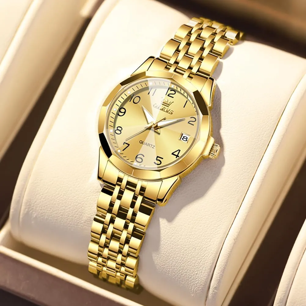 Analog Quartz Stainless burial Steel Waterproof Luminous Day Date Two Tone Easy to Read Wristwatch OLEVS Womens Watch Classic Dress Number Female Watches for Ladies 