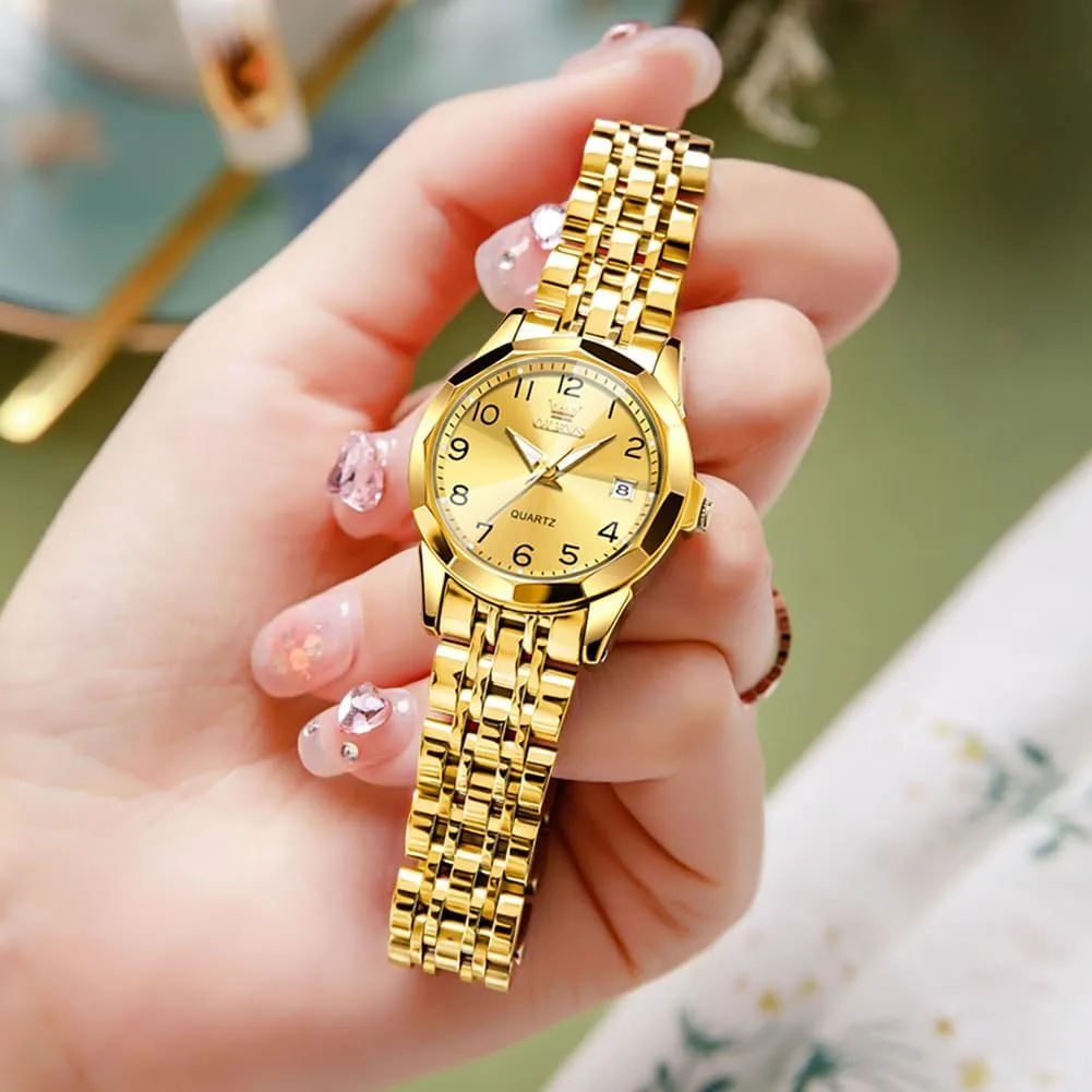 Analog Quartz Stainless burial Steel Waterproof Luminous Day Date Two Tone Easy to Read Wristwatch OLEVS Womens Watch Classic Dress Number Female Watches for Ladies 