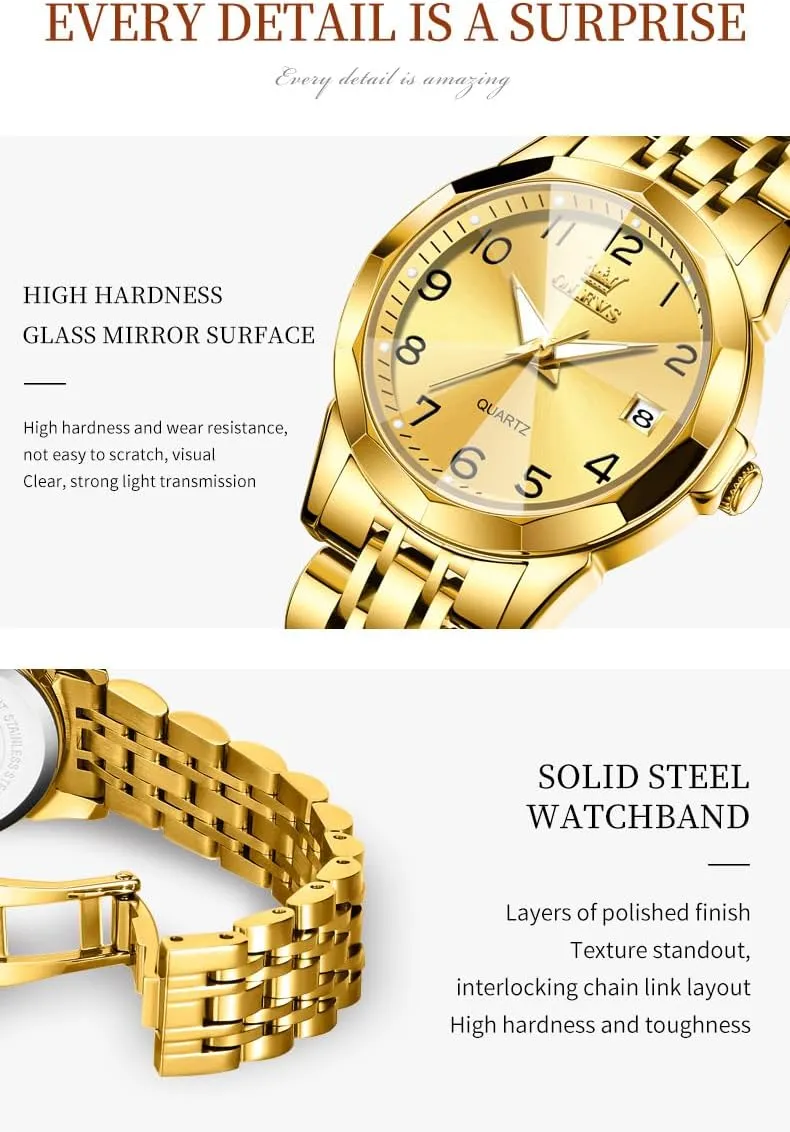 Analog Quartz Stainless burial Steel Waterproof Luminous Day Date Two Tone Easy to Read Wristwatch OLEVS Womens Watch Classic Dress Number Female Watches for Ladies 