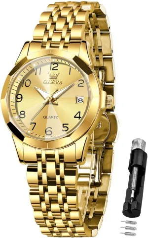 Analog Quartz Stainless burial Steel Waterproof Luminous Day Date Two Tone Easy to Read Wristwatch OLEVS Womens Watch Classic Dress Number Female Watches for Ladies 