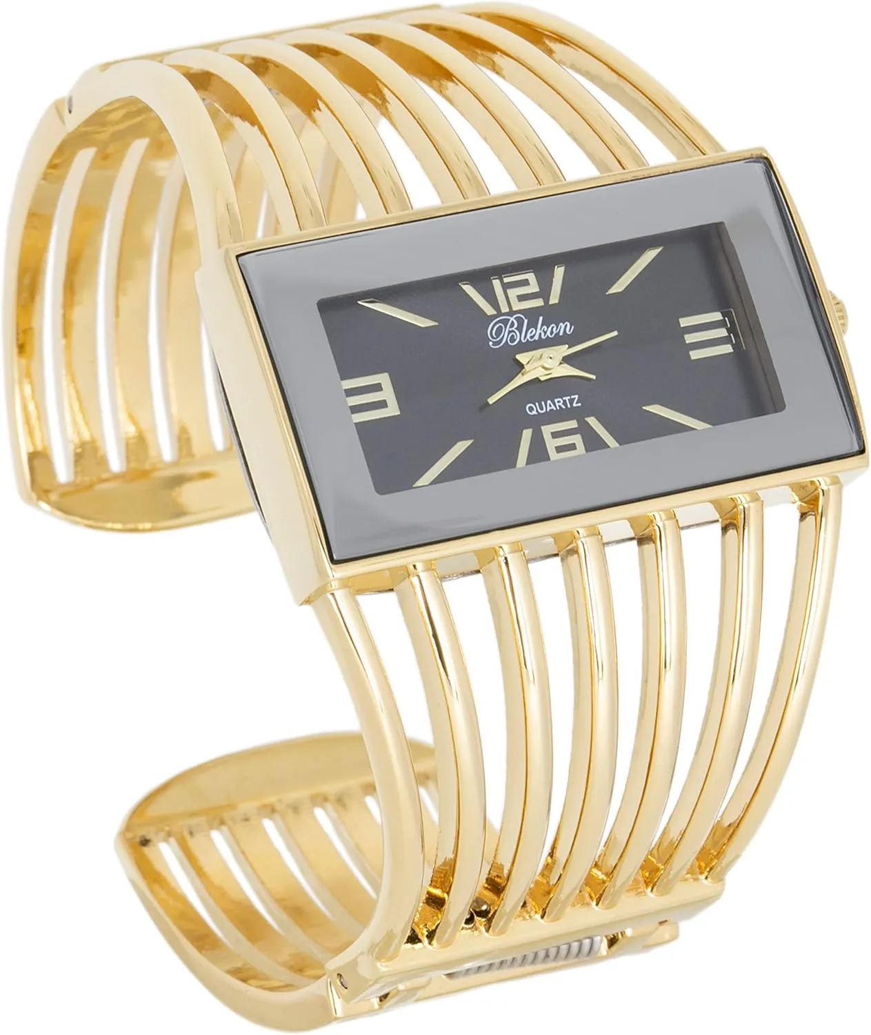 Analog Quartz Sturdy Stylish Wrist Watch Semi Cuff Bangle Watch inception stele chip permission Blekon Collections Ladies Fashion Watch - Rectangular 