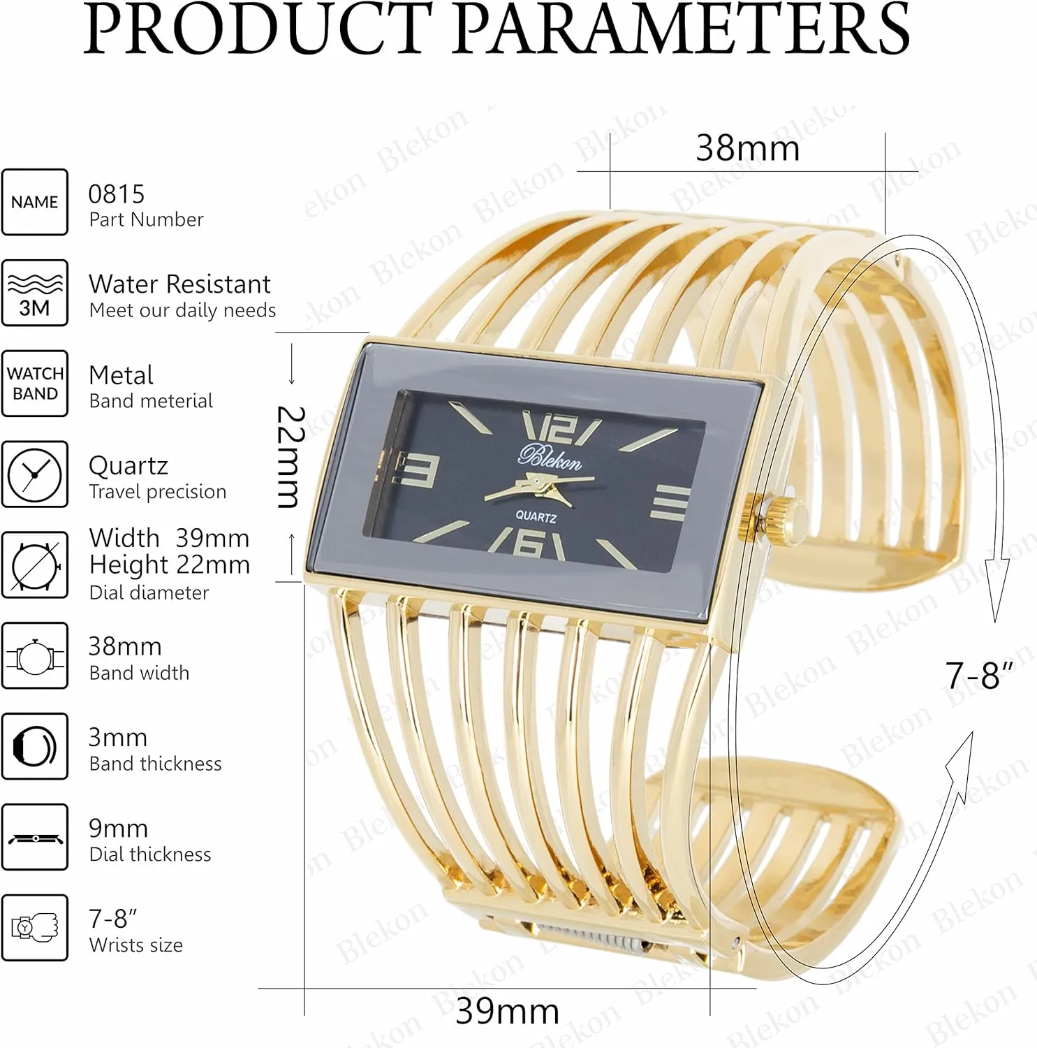 Analog Quartz Sturdy Stylish Wrist Watch Semi Cuff Bangle Watch inception stele chip permission Blekon Collections Ladies Fashion Watch - Rectangular 