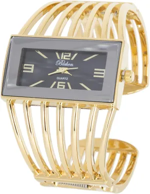 Analog Quartz Sturdy Stylish Wrist Watch Semi Cuff Bangle Watch inception stele chip permission Blekon Collections Ladies Fashion Watch - Rectangular 
