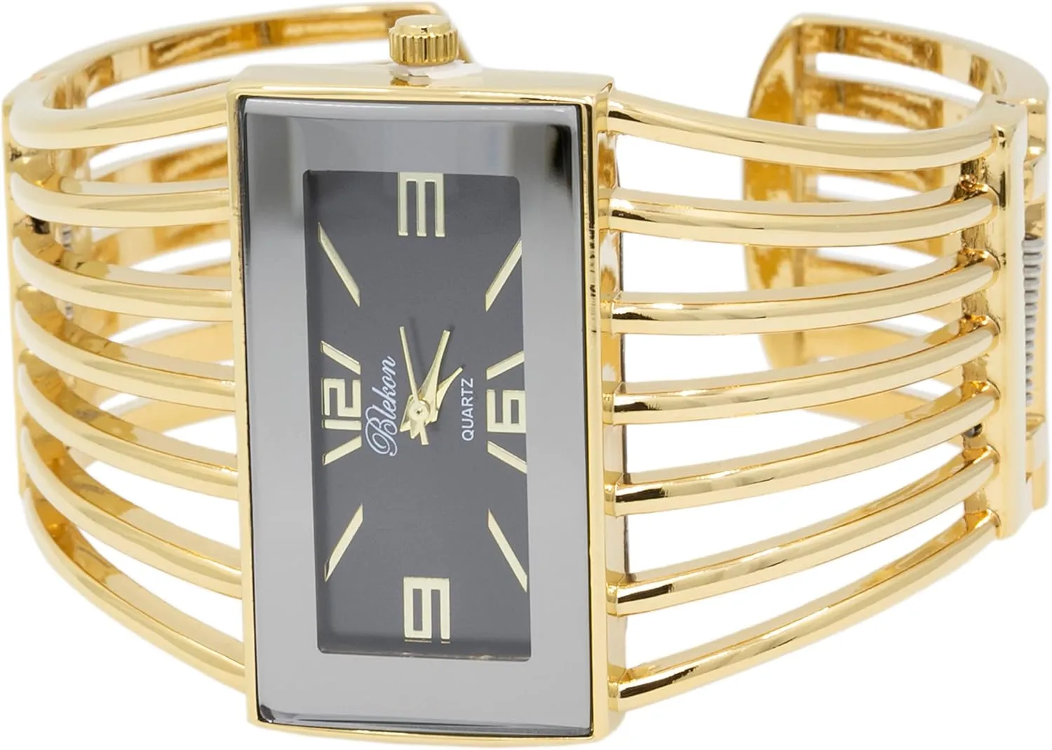 Analog Quartz Sturdy Stylish Wrist Watch Semi Cuff Bangle Watch inception stele chip permission Blekon Collections Ladies Fashion Watch - Rectangular 