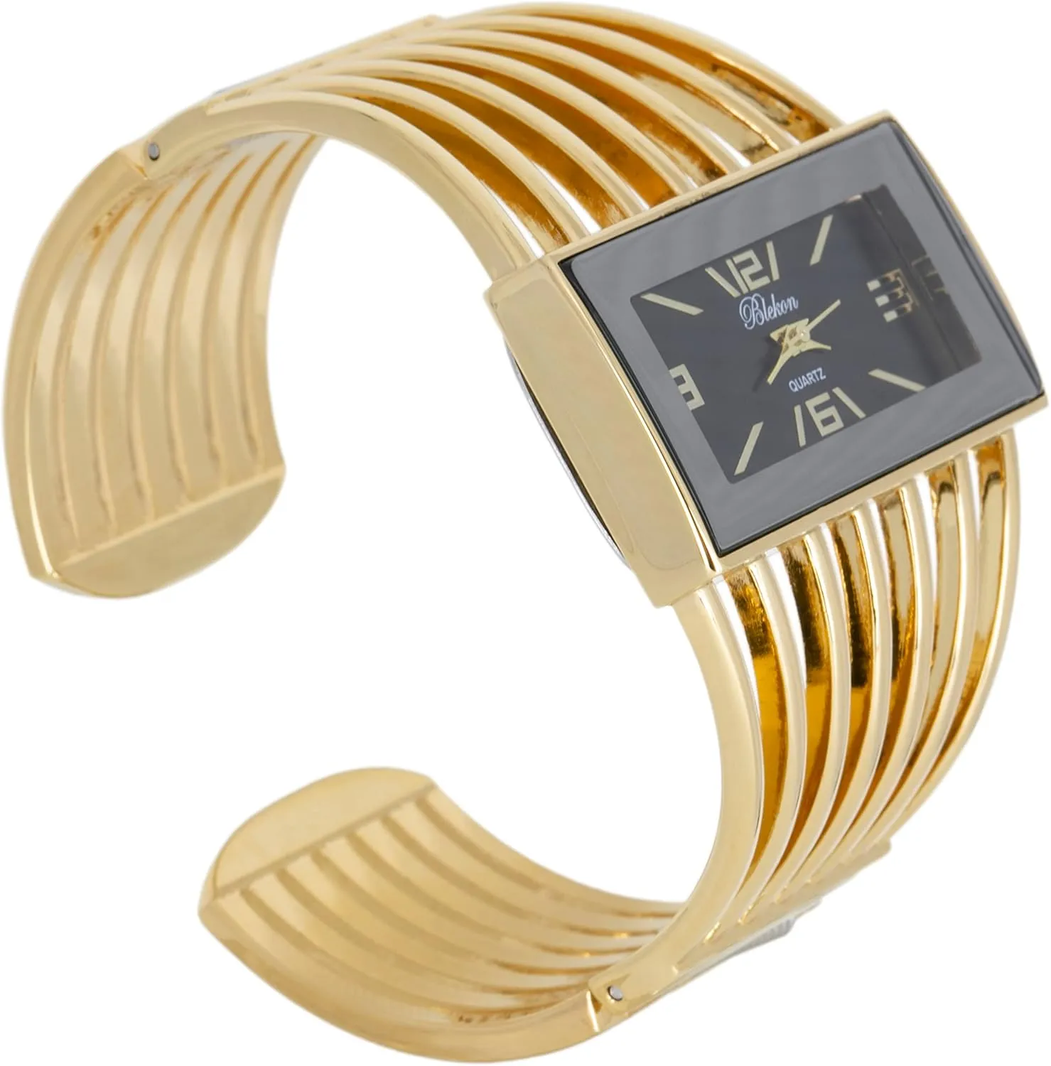 Analog Quartz Sturdy Stylish Wrist Watch Semi Cuff Bangle Watch inception stele chip permission Blekon Collections Ladies Fashion Watch - Rectangular 