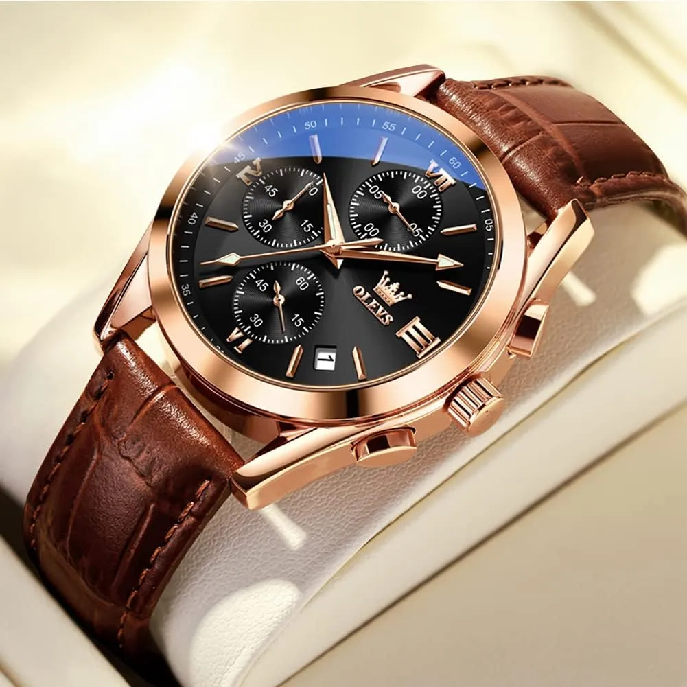 Analog Quartz Watch, Fashion Big Dial Date Waterproof Watch, Dress blower Luxury Luminous Men Watches OLEVS Men's Watches Leather Strap 