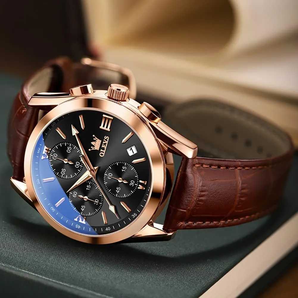 Analog Quartz Watch, Fashion Big Dial Date Waterproof Watch, Dress blower Luxury Luminous Men Watches OLEVS Men's Watches Leather Strap 