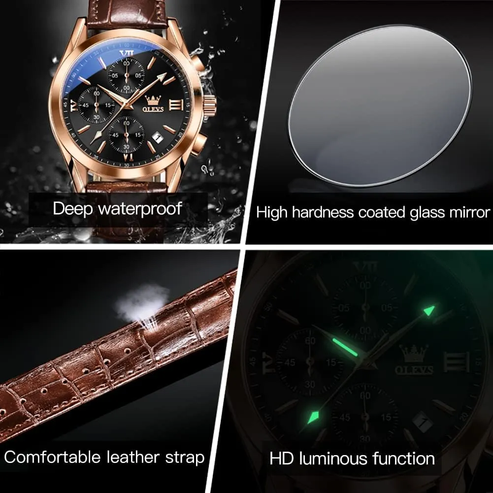 Analog Quartz Watch, Fashion Big Dial Date Waterproof Watch, Dress blower Luxury Luminous Men Watches OLEVS Men's Watches Leather Strap 