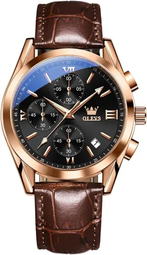 Analog Quartz Watch, Fashion Big Dial Date Waterproof Watch, Dress blower Luxury Luminous Men Watches OLEVS Men's Watches Leather Strap 
