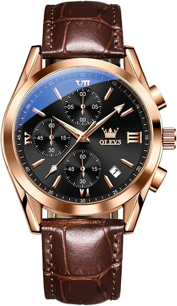 Analog Quartz Watch, Fashion Big Dial Date Waterproof Watch, Dress blower Luxury Luminous Men Watches OLEVS Men's Watches Leather Strap 