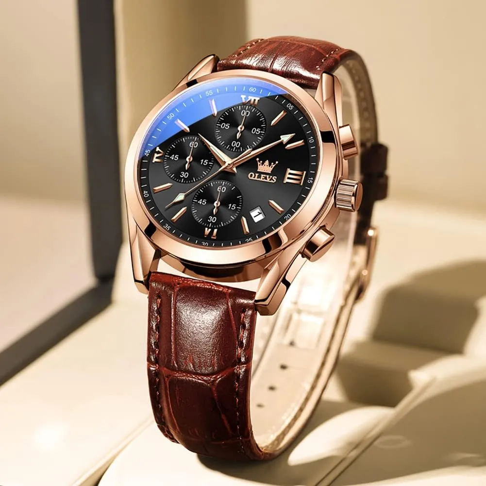 Analog Quartz Watch, Fashion Big Dial Date Waterproof Watch, Dress blower Luxury Luminous Men Watches OLEVS Men's Watches Leather Strap 