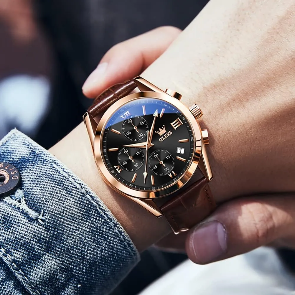 Analog Quartz Watch, Fashion Big Dial Date Waterproof Watch, Dress blower Luxury Luminous Men Watches OLEVS Men's Watches Leather Strap 