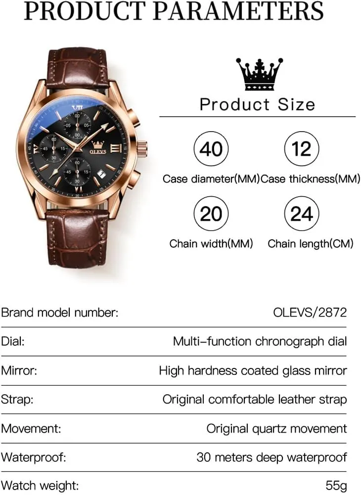Analog Quartz Watch, Fashion Big Dial Date Waterproof Watch, Dress blower Luxury Luminous Men Watches OLEVS Men's Watches Leather Strap 