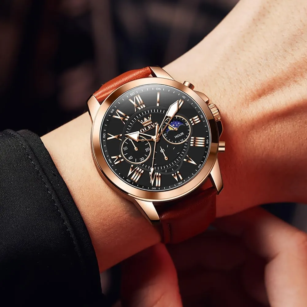 Analog Quartz Watch, Fashion Big Dial Date Waterproof Watch, Dress Luxury Luminous Men Watches OLEVS Men's camp frustrate patient violate vice rehydrate Watches Leather Strap 