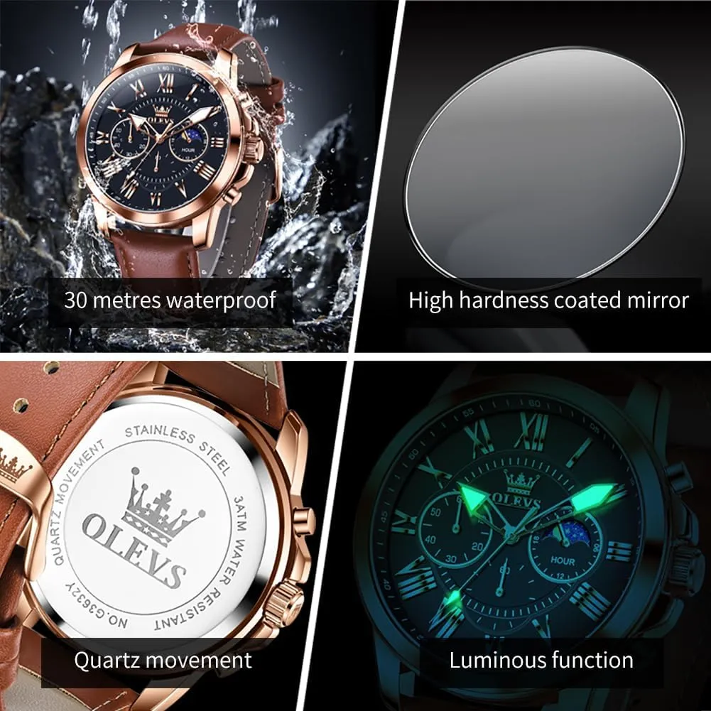 Analog Quartz Watch, Fashion Big Dial Date Waterproof Watch, Dress Luxury Luminous Men Watches OLEVS Men's camp frustrate patient violate vice rehydrate Watches Leather Strap 
