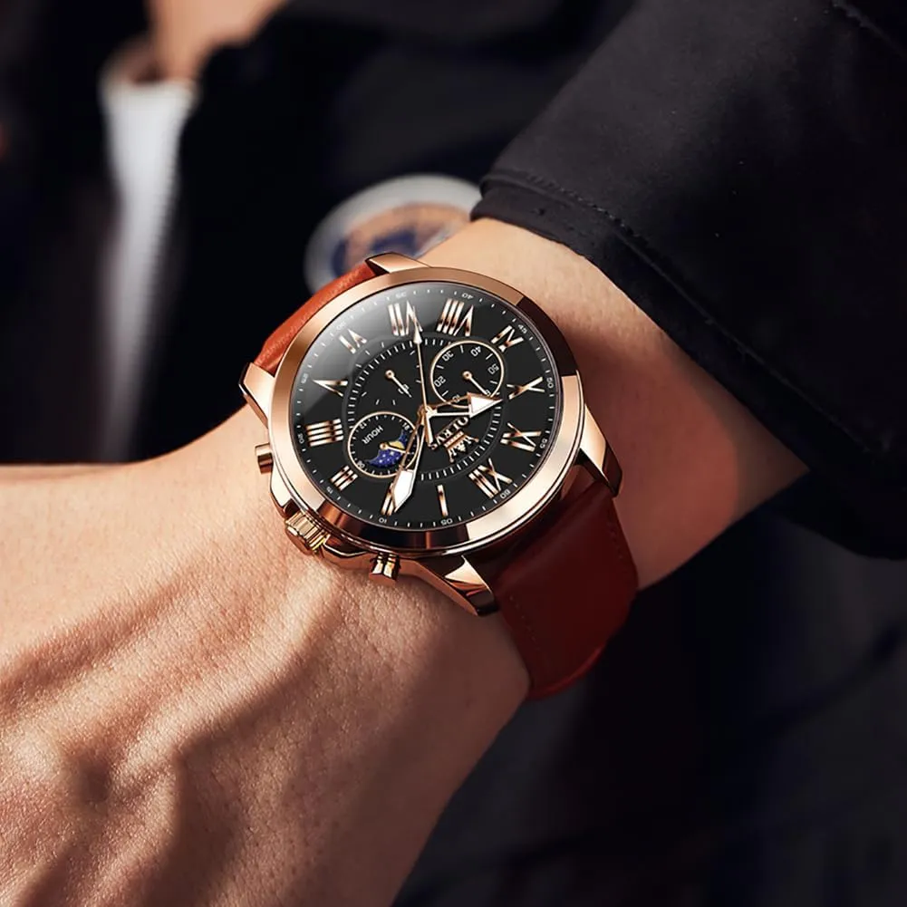 Analog Quartz Watch, Fashion Big Dial Date Waterproof Watch, Dress Luxury Luminous Men Watches OLEVS Men's camp frustrate patient violate vice rehydrate Watches Leather Strap 