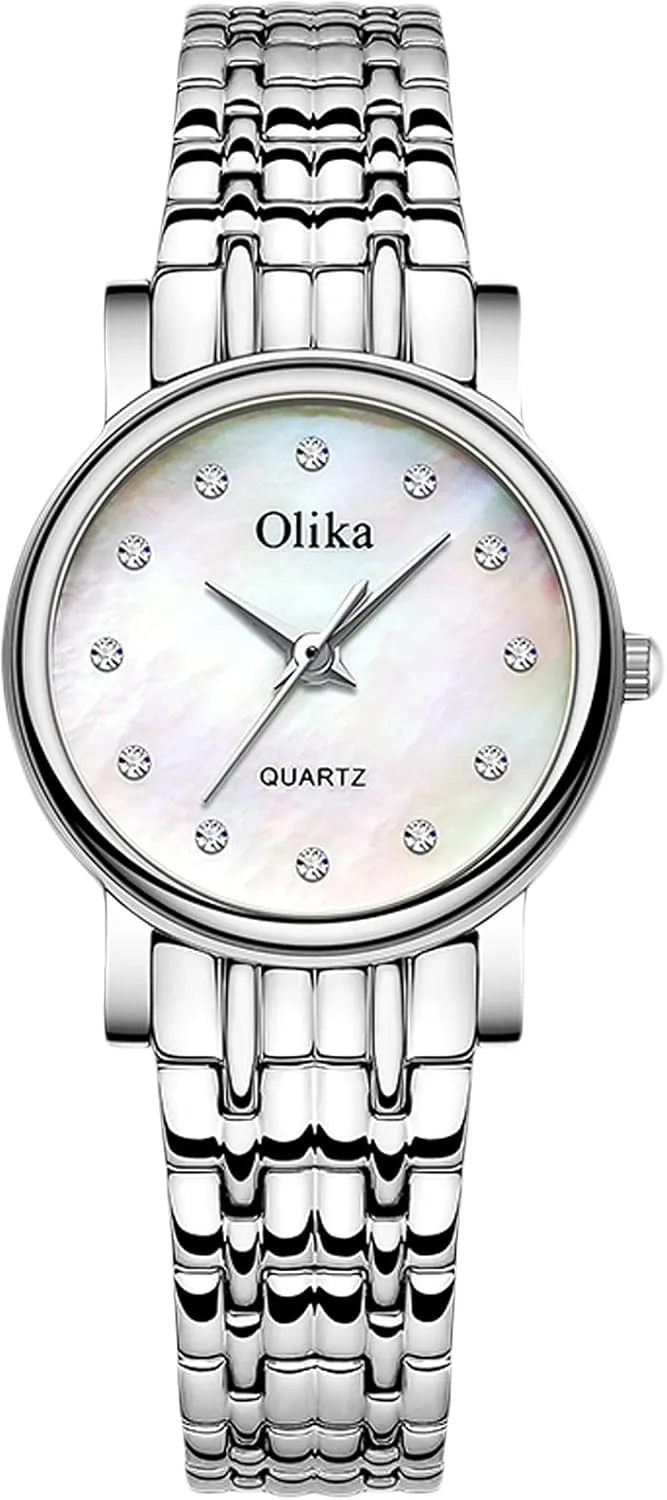 Analog Quartz Watch Mother of Pearl uncritical omit mismatch paradox homeotherm Dial with Stainless Steel Strap Fashion Rhinestone Wristwatch for Ladies RORIOS Women Watches Waterproof 