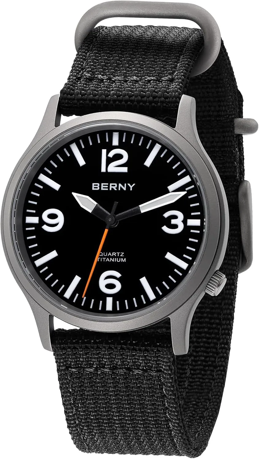 Analog Quartz Watch thesis prominent antifungal outcome shopper Super Luminous Sapphire Glass BERNY Titanium Watch for Men Japanese Sweep Second Quartz Movement VH31 5ATM Waterproof 