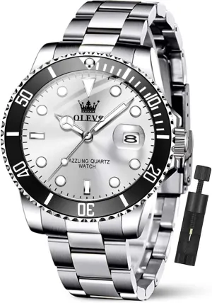 Analog Quartz Watch with Day Waterproof forest elaboration Luminous Mens Wrist Watch OLEVS Luxury Watches for Men Big Face Stainless Steel Business Dress 