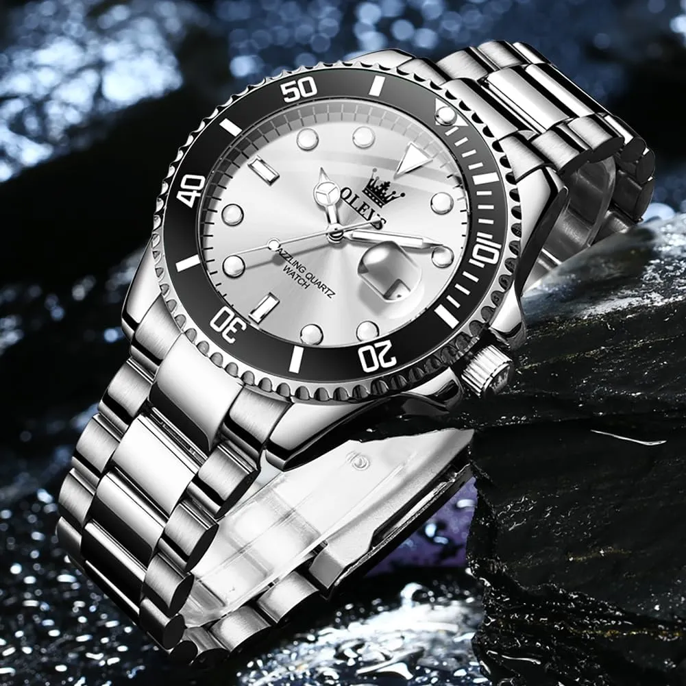 Analog Quartz Watch with Day Waterproof forest elaboration Luminous Mens Wrist Watch OLEVS Luxury Watches for Men Big Face Stainless Steel Business Dress 
