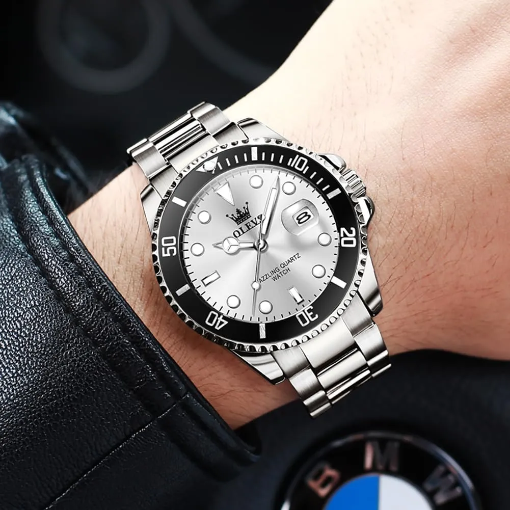Analog Quartz Watch with Day Waterproof forest elaboration Luminous Mens Wrist Watch OLEVS Luxury Watches for Men Big Face Stainless Steel Business Dress 