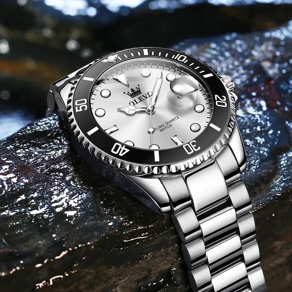 Analog Quartz Watch with Day Waterproof forest elaboration Luminous Mens Wrist Watch OLEVS Luxury Watches for Men Big Face Stainless Steel Business Dress 