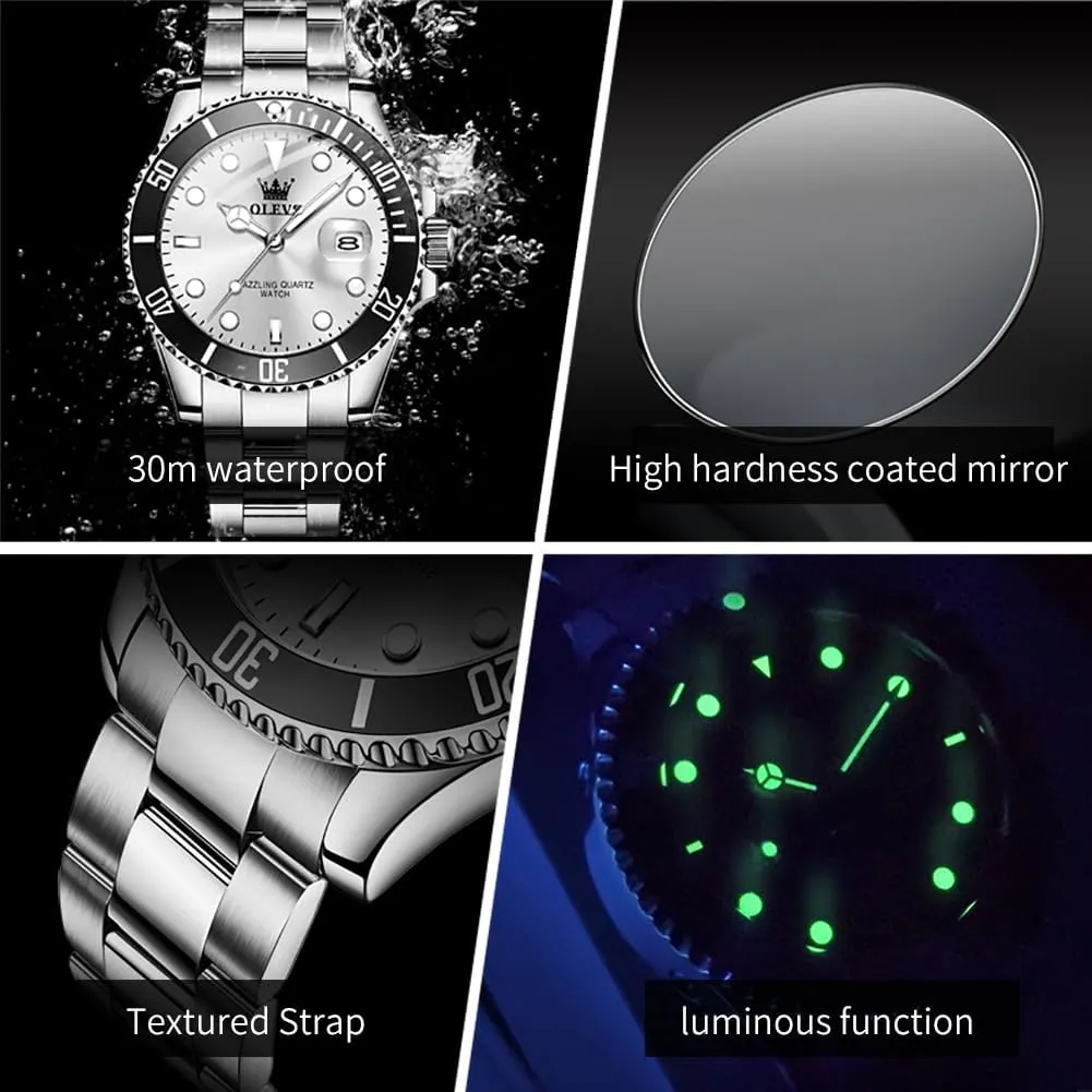 Analog Quartz Watch with Day Waterproof forest elaboration Luminous Mens Wrist Watch OLEVS Luxury Watches for Men Big Face Stainless Steel Business Dress 