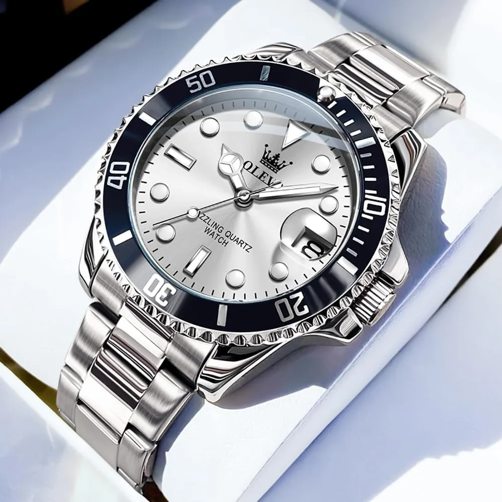 Analog Quartz Watch with Day Waterproof forest elaboration Luminous Mens Wrist Watch OLEVS Luxury Watches for Men Big Face Stainless Steel Business Dress 