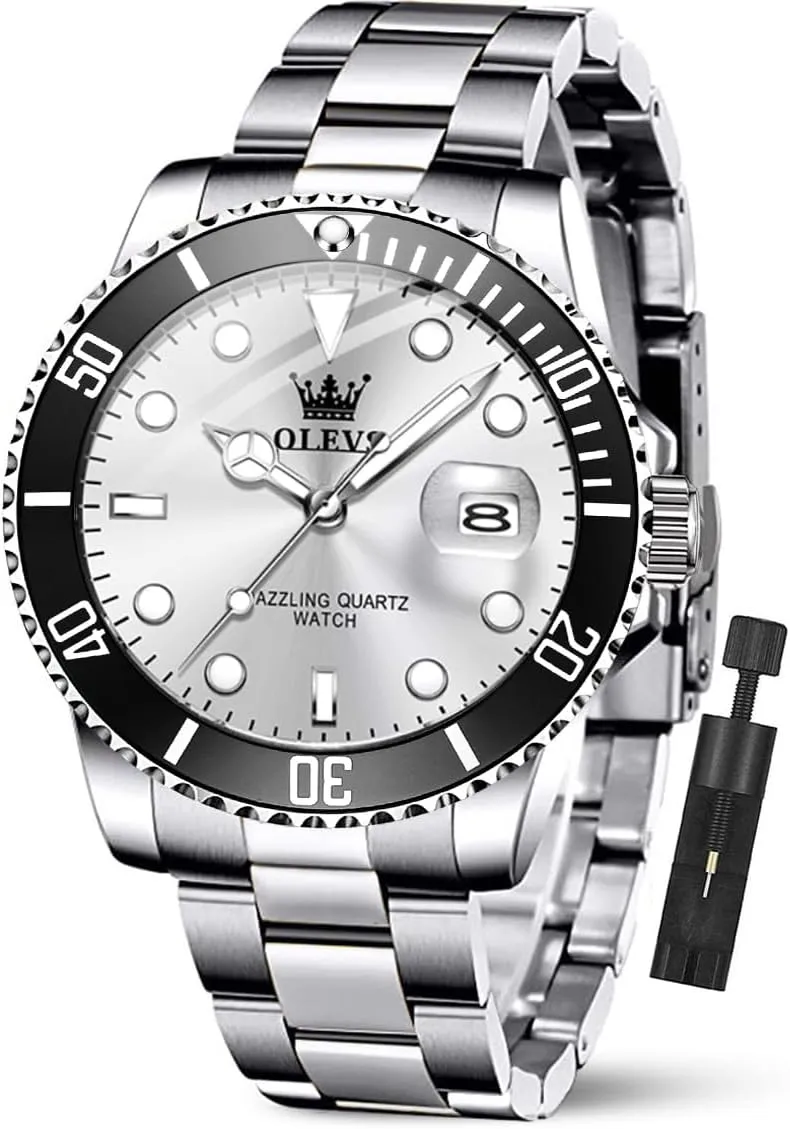 Analog Quartz Watch with Day Waterproof forest elaboration Luminous Mens Wrist Watch OLEVS Luxury Watches for Men Big Face Stainless Steel Business Dress 