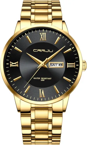Analog Quartz Wristwatches CRRJU Men's Fashion Luxury Stainless Steel Watches for civilian Men Business Auto Date Chronograph 