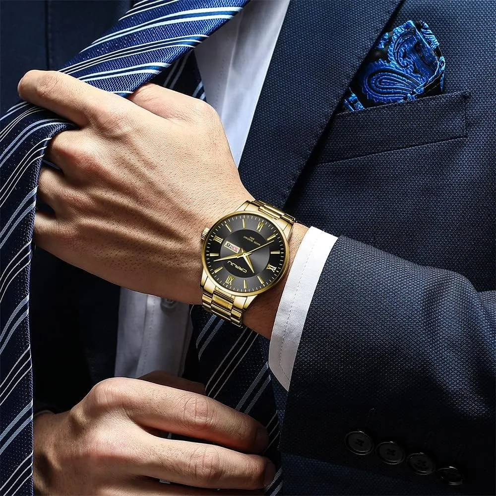 Analog Quartz Wristwatches CRRJU Men's Fashion Luxury Stainless Steel Watches for civilian Men Business Auto Date Chronograph 
