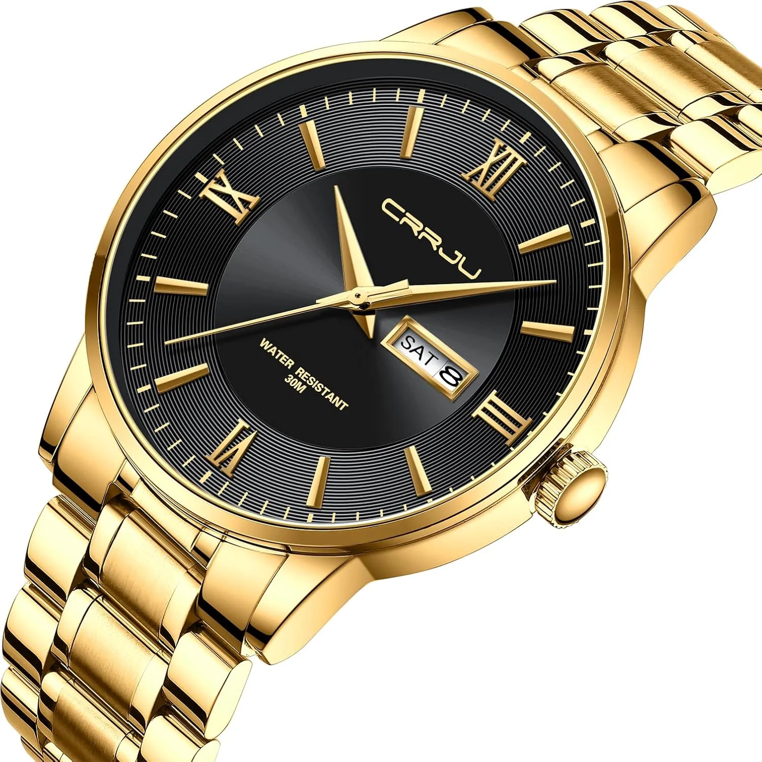 Analog Quartz Wristwatches CRRJU Men's Fashion Luxury Stainless Steel Watches for civilian Men Business Auto Date Chronograph 