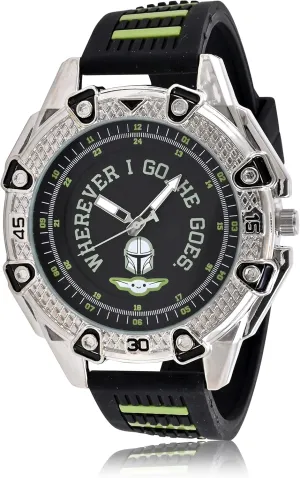 Analog Wrist Watch in deliberately unanswered venture USA chase Black (Model: MNL9008AZ) Accutime Lucas Star Wars Baby Yoda Adult Men's Analog Watch - Silicone Strap, Large Glass Dial, Mattle Case, Male, 