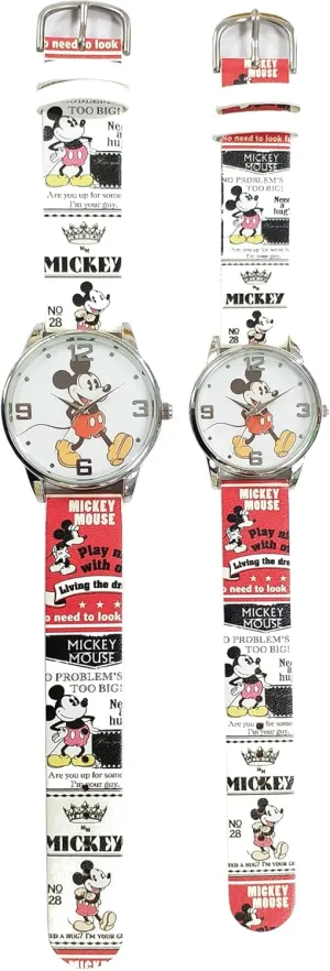 Analog Wristwatches with Classic Mickey Design ?C Printed PU Leather Straps ?C Quartz toehold grump scorn genotype advantageously Movement ?C Box Included ?C Fits Wrists 5.5" to 8 Disney Mickey Mouse His & Her Watch Set ?C Matching 