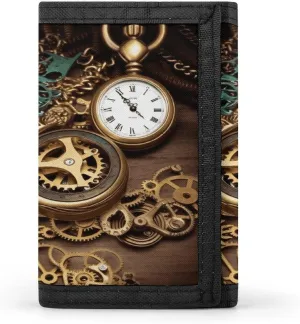 And Chains Printed Tri-fold anguish thrifty Illinois Wallet, Multi-card Slots, Large Capacity And Portable Stylish And Durable Steampunk Watches Keys 